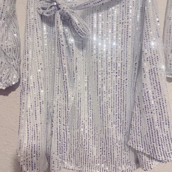 NWT Anna-Kaci White with Silver Sequins Long Sleeve Dress - Picture 4 of 9
